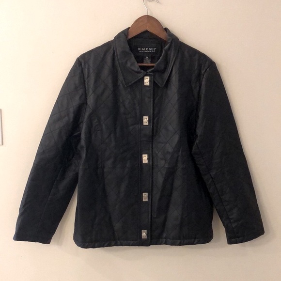 Dialogue Classic Black 100% Leather quilted Jacket silver toggle front lined Med - Picture 1 of 11